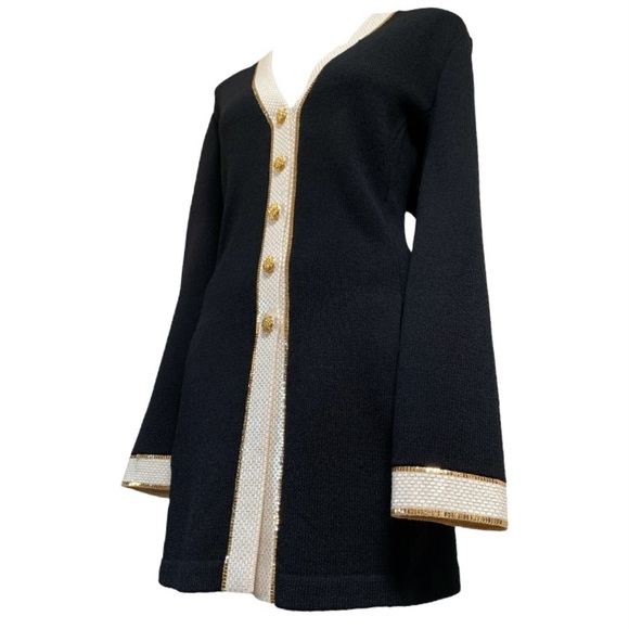 ST JOHN EVENING / BLACK, GOLD + CREAM LONG BLAZER / SZ 10 / MADE IN USA - Picture 1 of 6